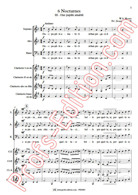 Due pupille amabili KV 439 - Chœur & Quatuor Clarinettes - MOZART W. A. - app.scorescoreTitle