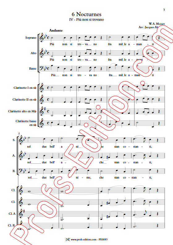 Più non si trovano KV 549 - Chœur & Quatuor Clarinettes - MOZART W. A. - app.scorescoreTitle