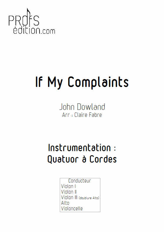 If My Complaints - Quatuor à Cordes - DOWLAND J. - front page