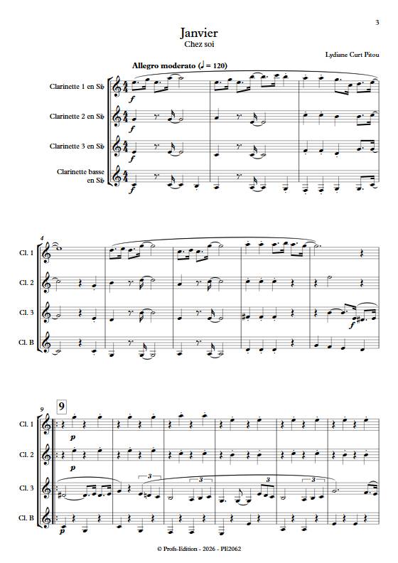 Janvier - Chez soi - Quatuor de Clarinettes - CURT PITOU L. - Score