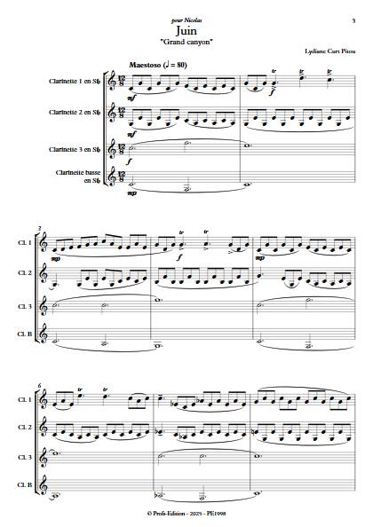 Juin - Grand Canyon - Quatuor de Clarinettes - CURT PITOU L. - Score