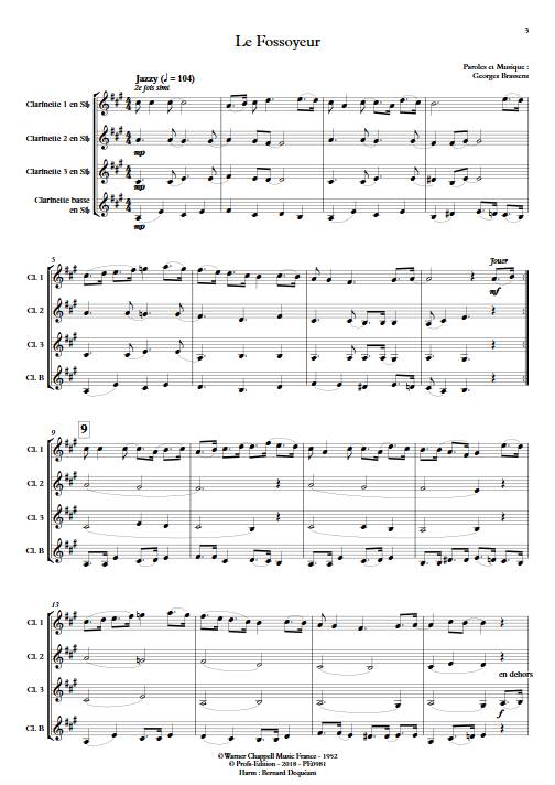 Le Fossoyeur - Quatuor de Clarinettes - BRASSENS G. - app.scorescoreTitle