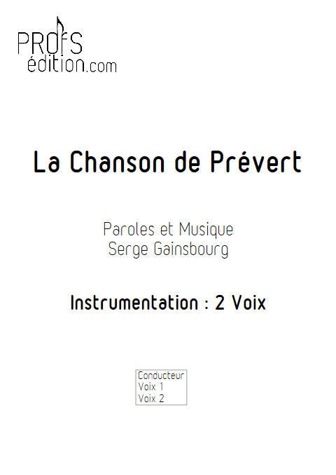 La Chanson de Prévert - Chœur 2 Voix - GAINSBOURG S. - front page