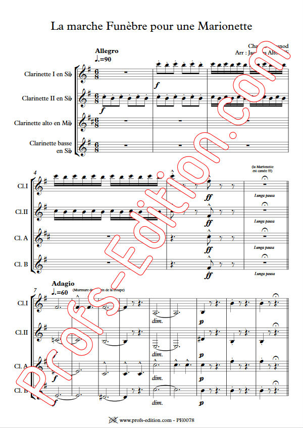 La marche funèbre de la Marionette - Quatuor Clarinettes - GOUNOD C. - app.scorescoreTitle