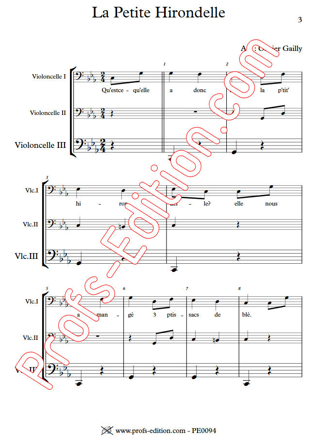 La Petite Hirondelle - Trio Violoncelles - TRADITIONNEL - app.scorescoreTitle