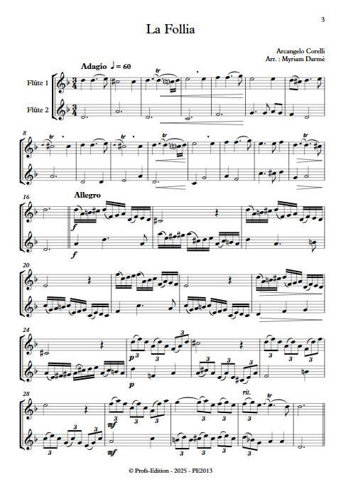 La Follia - Duo de Flûtes - CORELLI A. - Score