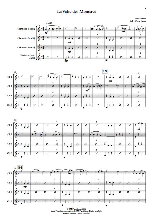 La Valse des Monstres - Quatuor de Clarinettes - TIERSEN Y. - Score