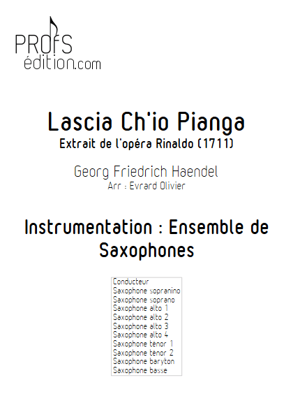 Lascia ch'io pianga - Ensemble de Saxophones - HAENDEL G. F. - front page
