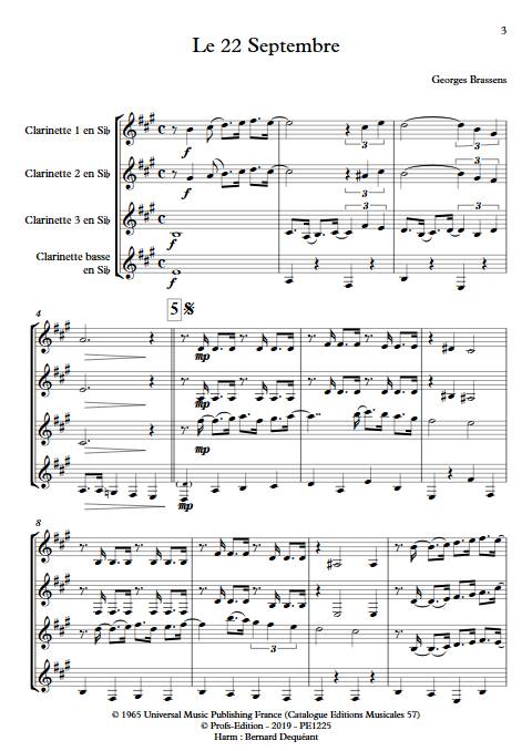 Le 22 Septembre - Quatuor de Clarinettes - BRASSENS G. - app.scorescoreTitle