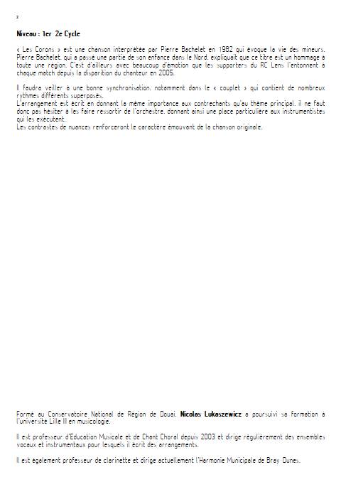 Les corons - Orchestre d'harmonie - BACHELET P. - Educationnal sheet