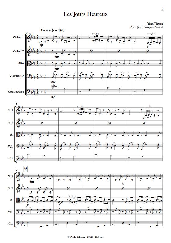 Les jours heureux - Quintette à cordes - TIERSEN Y. - app.scorescoreTitle