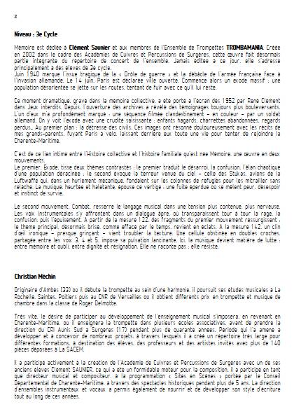 Mémoire - Ensemble de Cuivres - MECHIN C. - Educationnal sheet