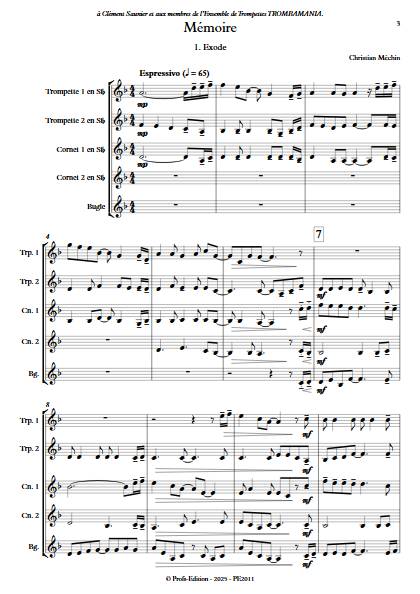Mémoire - Ensemble de Cuivres - MECHIN C. - Score