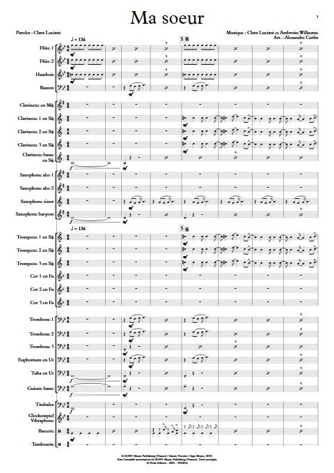 Ma soeur - Orchestre d'harmonie - LUCUIANI Clara - Score
