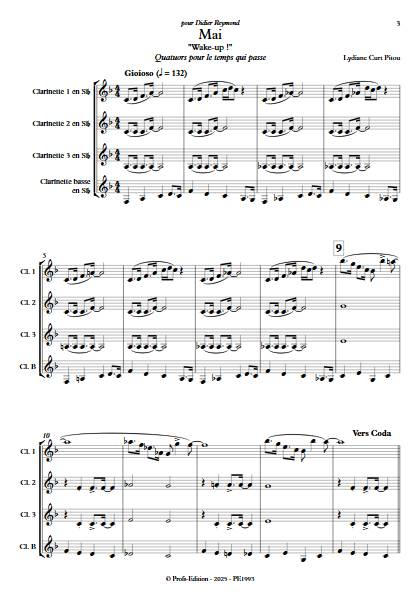 Mai - Wake Up - Quatuor de Clarinettes - CURT PITOU L. - Score