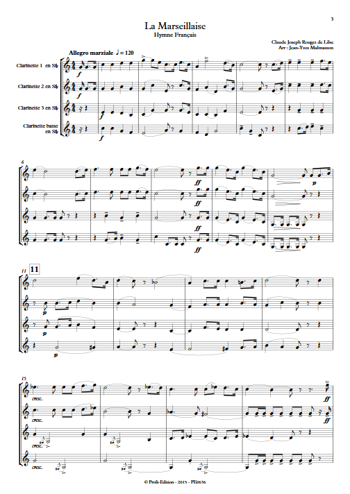 La Marseillaise - Quatuor de Clarinettes - ROUGET DE LISLE C. J. - app.scorescoreTitle