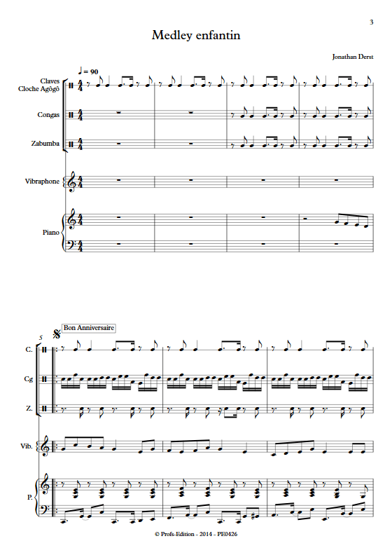 Medley Enfantin - Quatuor de Percussions et Piano - DERST J. - app.scorescoreTitle