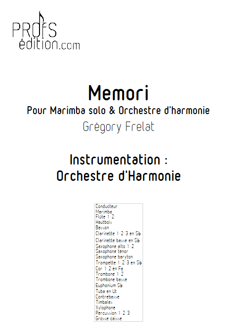 Memori - Marimba et Orchestre d'Harmonie - FRELAT G. - front page