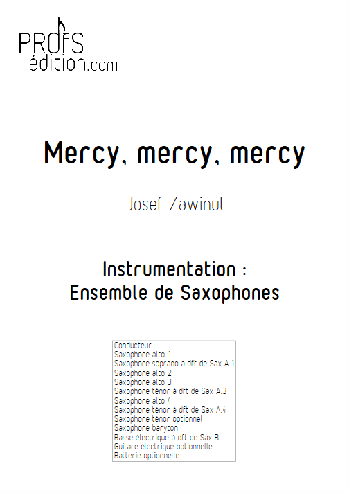 Mercy Mercy Mercy - Ensemble de Saxophones - ZAWINUL J. - front page