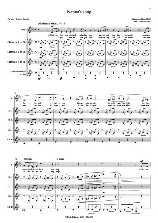 Nanna's song - Voix & Quatuor de Clarinettes - WEILL K. - app.scorescoreTitle