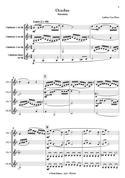 Octobre - Automne - Quatuor de Clarinettes - CURT PITOU L. - Score