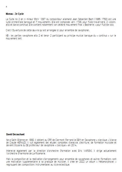 Suite orchestrale No 2 en Si mineur - Ensemble de Saxophones - BACH J. S. - Educationnal sheet
