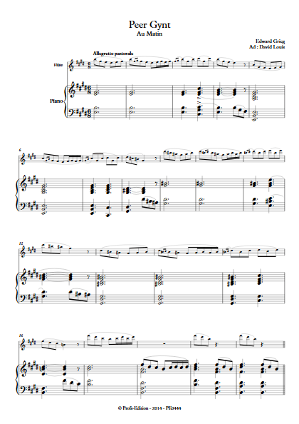 Le Matin (Peer Gynt) - Flûte et Piano - GRIEG E. - Educationnal sheet