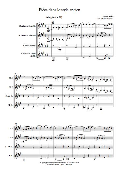 Pièce dans le style ancien - Quatuor de Clarinettes - ASTIER A. - Score