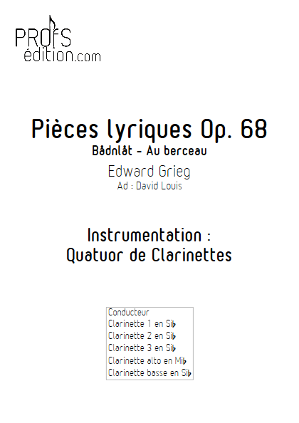 Pièce Lyrique Op.68 - Quatuor de Clarinettes - GRIEG E. - front page
