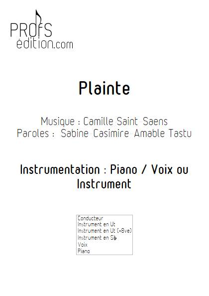 Plainte - Piano Voix (ou instrument) - SAINT-SAENS C. - front page