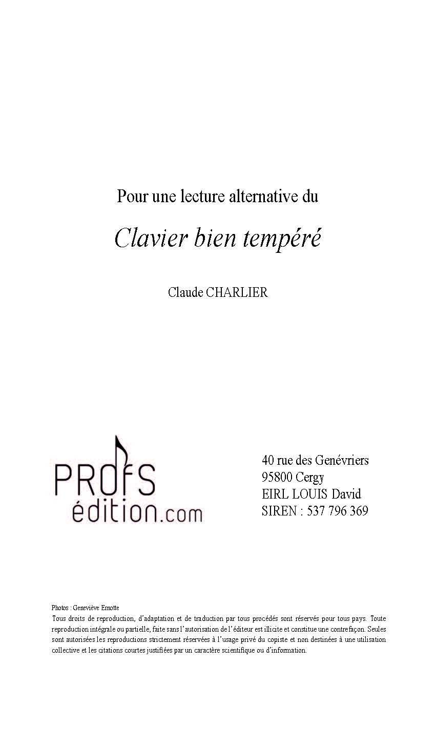 Pour une lecture alternative du Clavier Bien Tempéré - Analyse - CHARLIER C. - front page