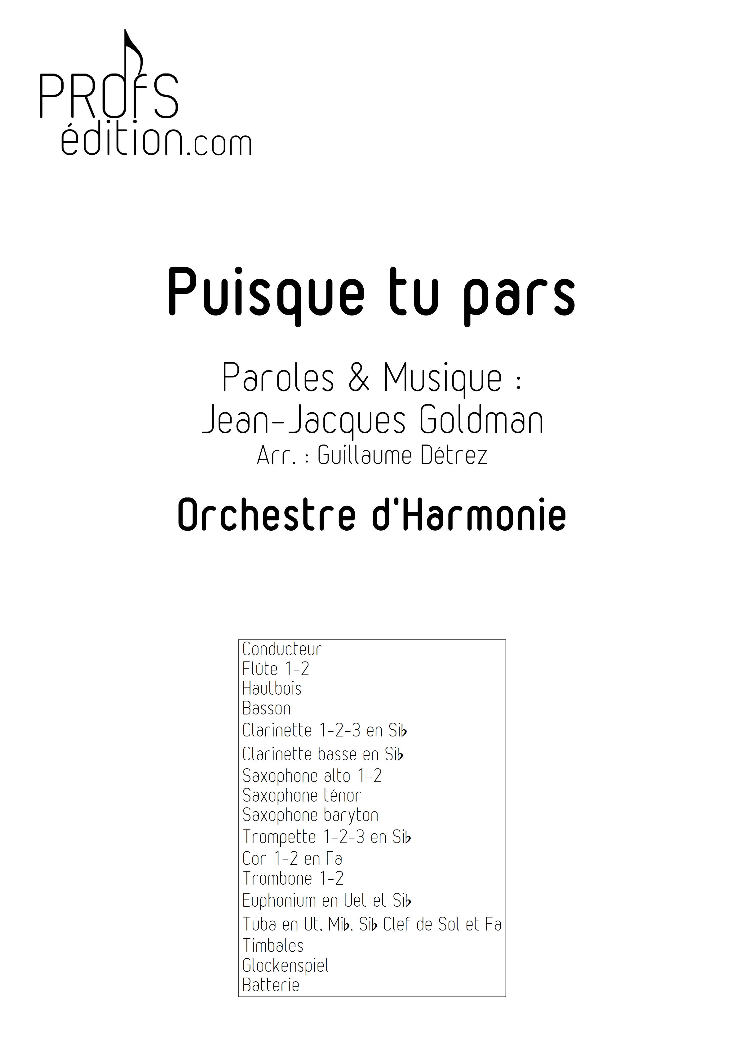 Puisque tu pars - Orchestre d'harmonie - GOLDMAN J. J. - front page