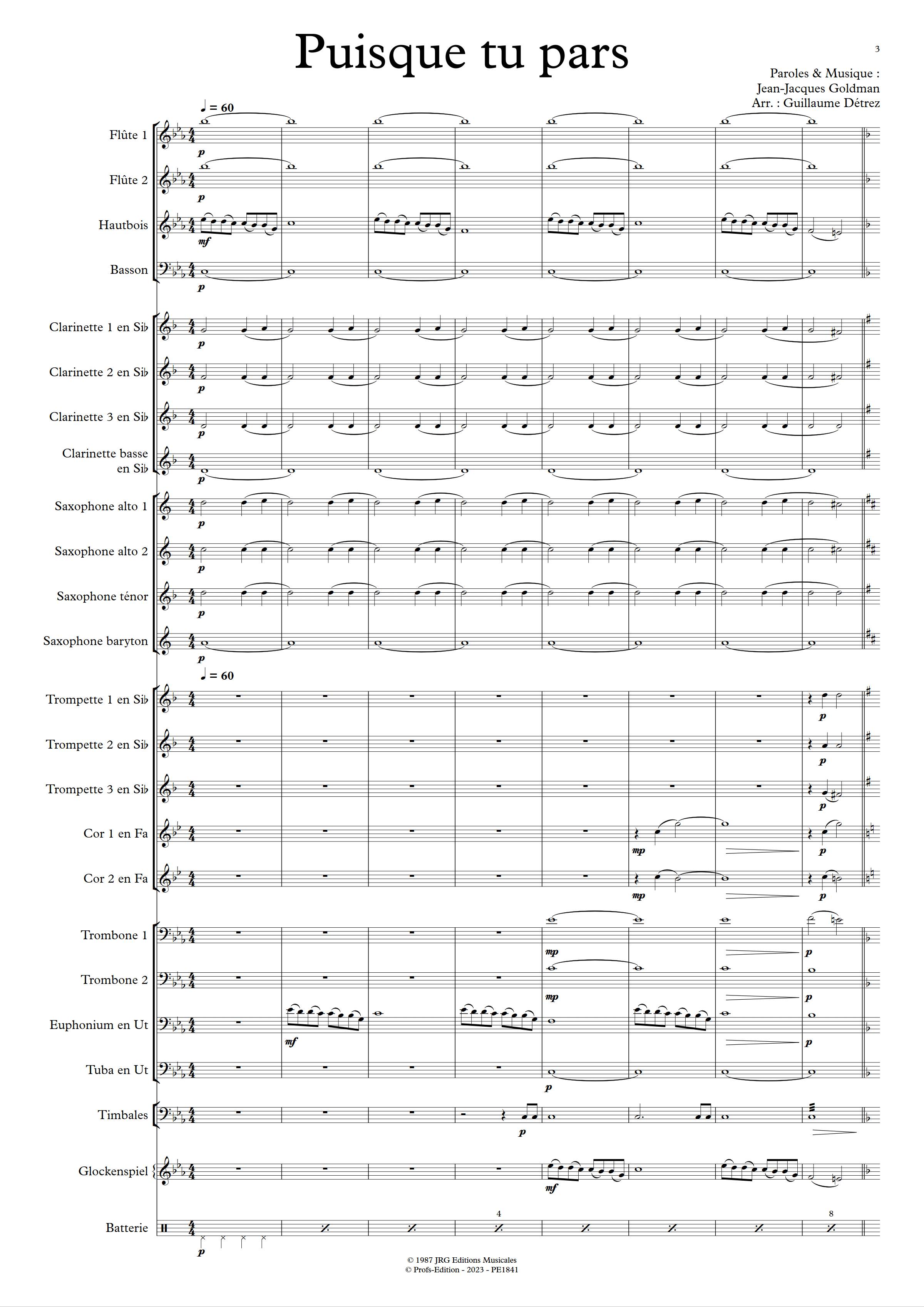 Puisque tu pars - Orchestre d'harmonie - GOLDMAN J. J. - app.scorescoreTitle