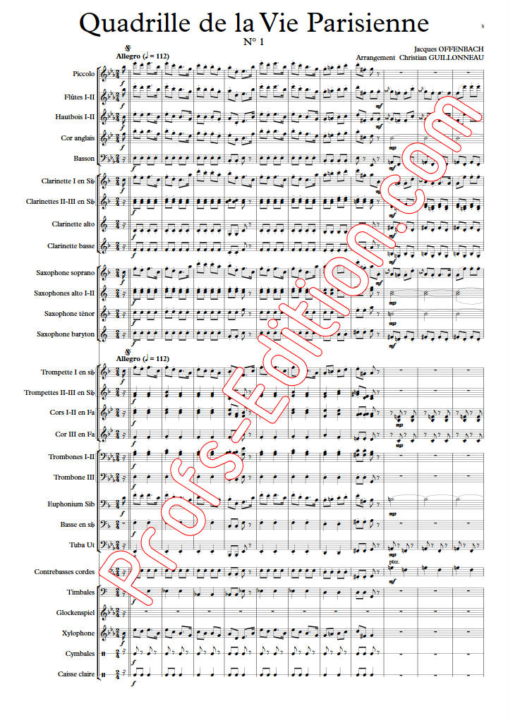 Quadrille de la vie parisienne - Orchestre Harmonie - OFFENBACH J. - app.scorescoreTitle