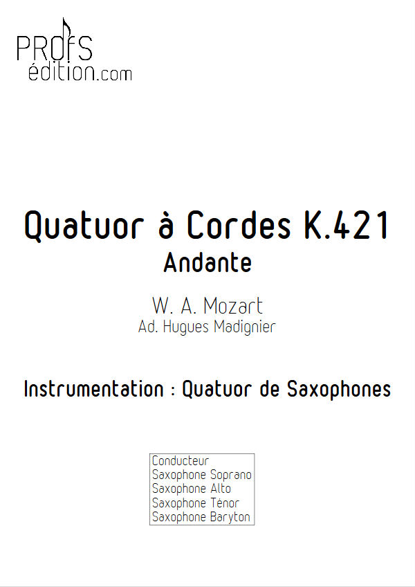 Quatuor KV 421 - Quatuor Saxophones - MOZART W. A. - front page