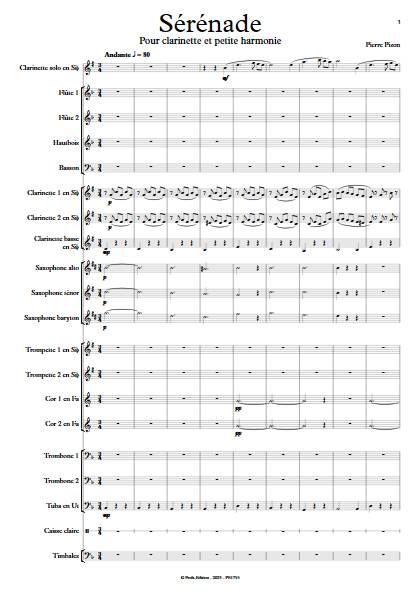 Sérénade pour Clarinette - Clarinette & Orchestre d'Harmonie - PIZON P. - app.scorescoreTitle