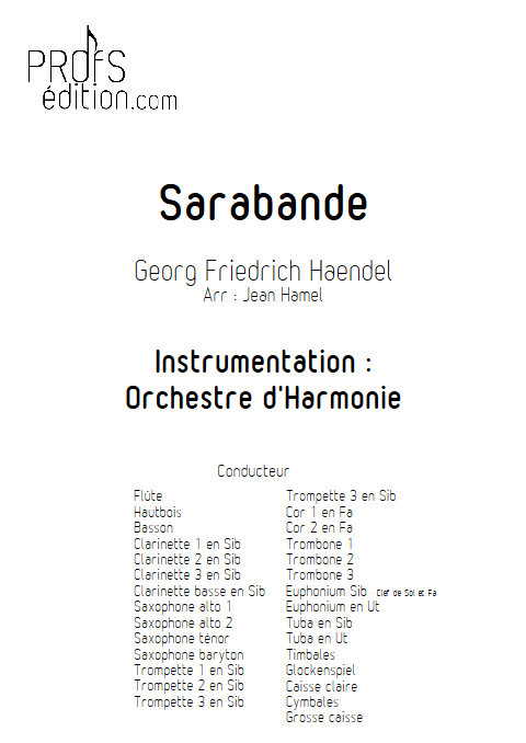 Sarabande - Orchestre d'Harmonie - HAENDEL G. F. - front page