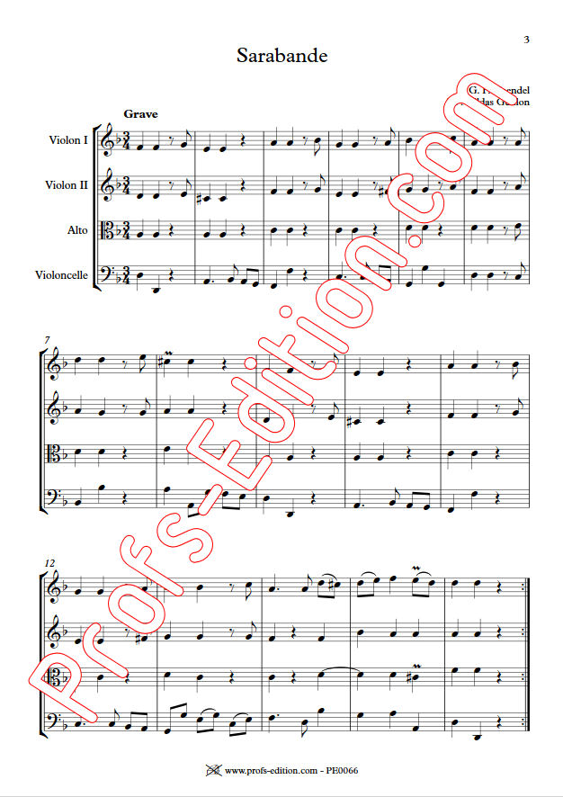 Sarabande (à la noire) - Quatuor à Cordes - HAENDEL G. F. - app.scorescoreTitle