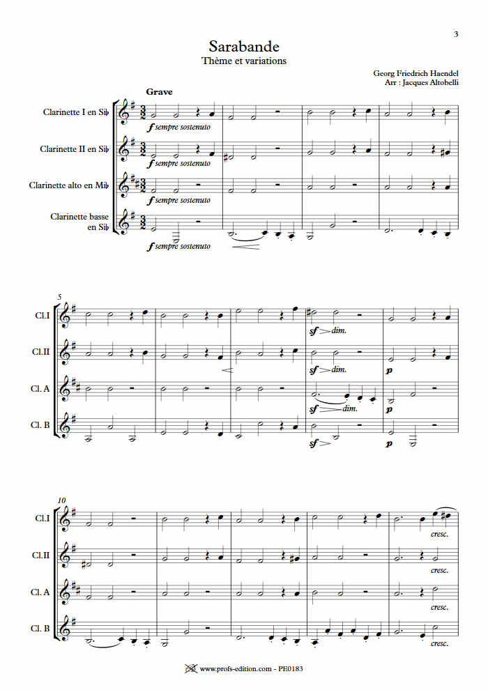 Sarabande - Quatuor de Clarinettes - HAENDEL G. F. - app.scorescoreTitle