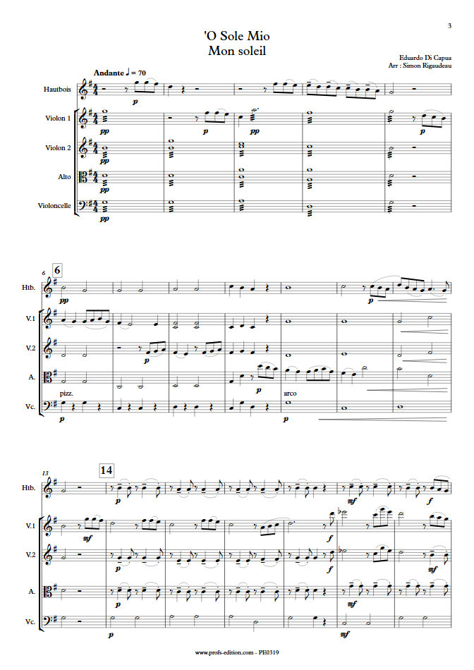 O Sole Mio - Hautbois et Quatuor à Cordes - Di CAPUA E. - app.scorescoreTitle