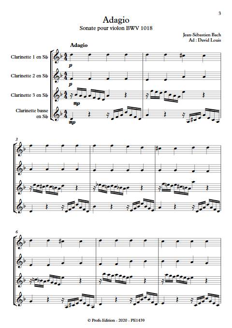 Adagio Sonate BWV 1018 - Quatuor de Clarinette - BACH J. S. - app.scorescoreTitle