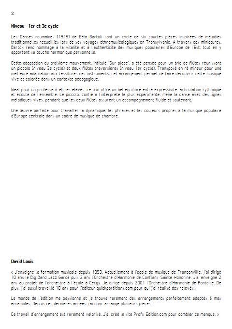 Sur place - Trio de flûtes - BARTOK B. - Educationnal sheet