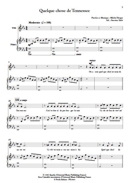 Quelque chose de tennesse - Piano Voix - BERGER M. - app.scorescoreTitle