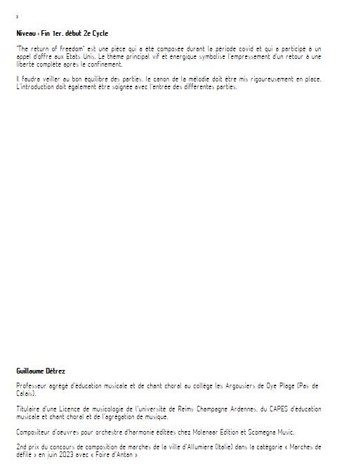 The return of freedom - Orchestre d'harmonie - DETREZ G. - Educationnal sheet
