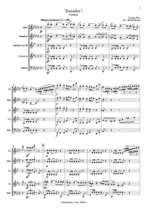 Toréador - Quintette à vent - BIZET G. - Score