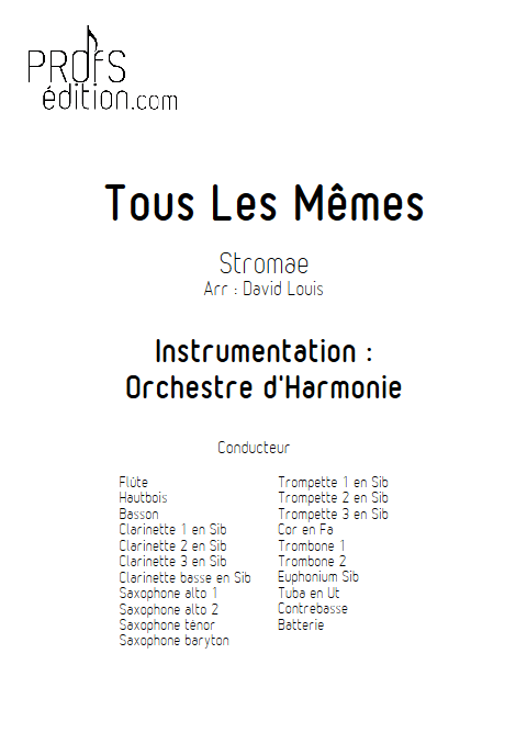 Tous les Mêmes - Orchestre d'Harmonie - STROMAE - front page