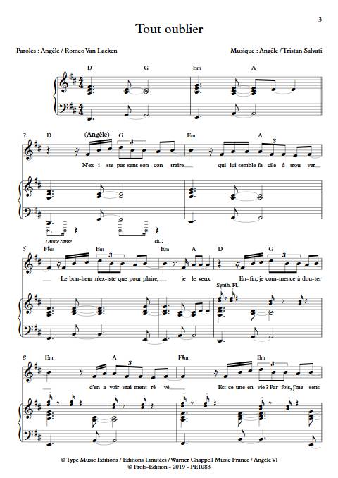 Tout oublier - Piano Voix - ANGELE - app.scorescoreTitle