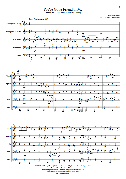 Toy Story (J'ai trouvé un ami) - Quintette de Cuivres - NEWMAN R. - app.scorescoreTitle