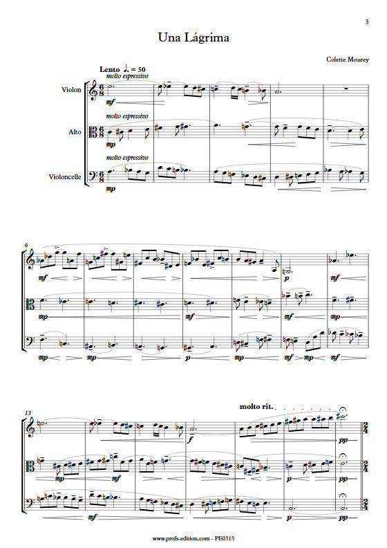 Una Lágrima - Trio à Cordes - MOUREY C. - app.scorescoreTitle