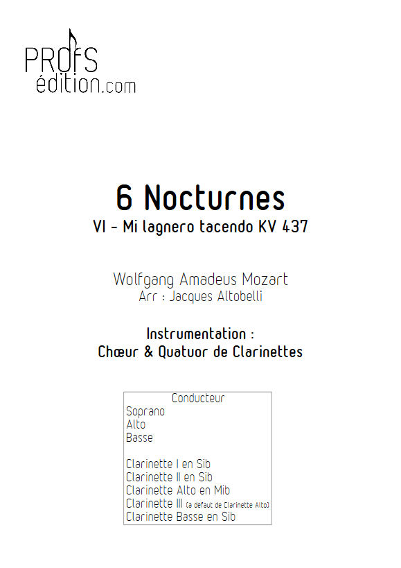Mi lagnero tacendo KV 437 - Chœur & Quatuor Clarinettes - MOZART W. A. - front page